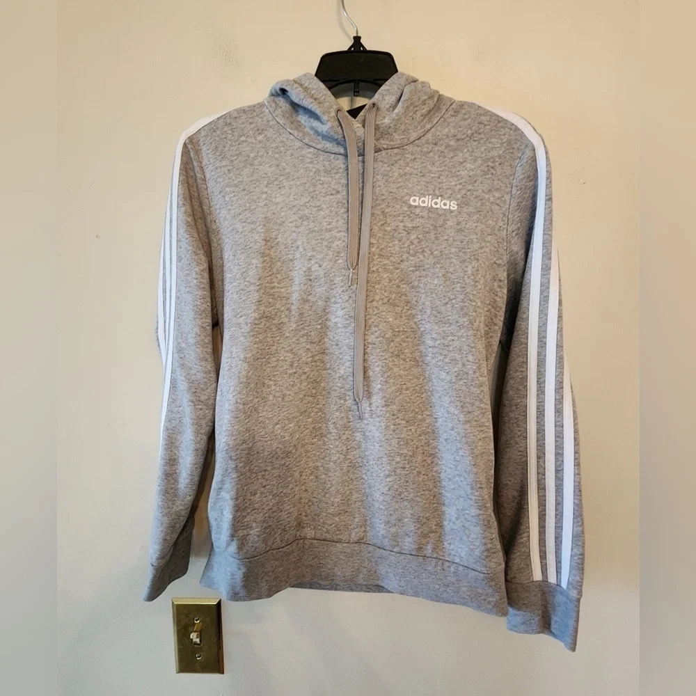 Adidas Essentials 3-Stripe Hoodie Long Sleeve Pullover Gray mens Size small